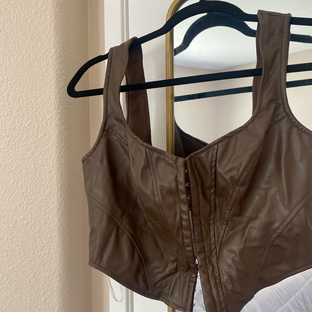 Brown faux leather corset tags attached size m